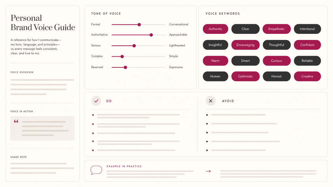 Brand voice guide — One consistent tone across every page you write.