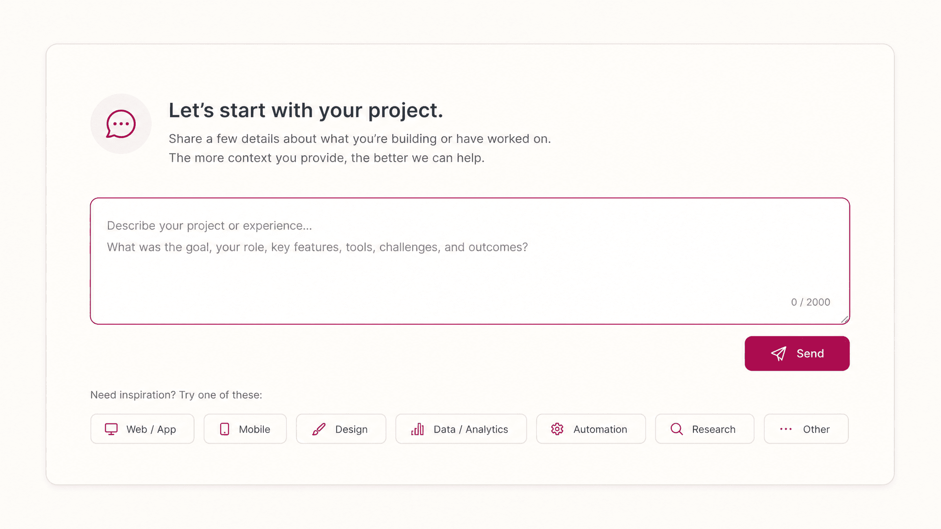 Describe a real project — step 1